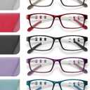 JOLISU Reading Glasses for Women: 5 Pack Blue Light Blocking Readers for Small Face, Lightweight Spring Hinge Anti-Glare (Brown+Red+Black+Purple+Blue)