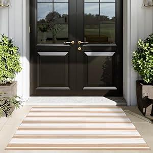 Front Door Mat Outdoor 24"x51",Washable Black and White Striped Rug,Farmhouse Front Porch Rug Decor,Layered Door mats Outdoor,Cotton Entryway Rug for Indoor Outdoor Entrance
