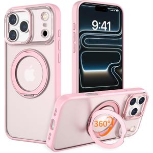 IYH 360 Rotatable Magnetic Case for iPhone 17 Pro Max, Military-Grade Shockproof Phone Cover with Matte Translucent Back(Pink)