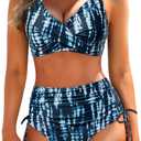 Aqua Eve Women High Waisted Bikini Twist Front Swimsuits Lace up Bikini Tops Ruched Push up 2 Piece Bathing Suits (Small, Galaxies Tie Dye)