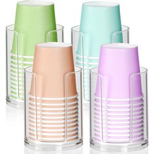 2 x Bathroom Cup Dispenser, Small Paper Cups Holder Fit 3oz Disposable Mouthwash Cup, Clear Plastic Cup Dispenser for Bathroom Vanity Countertop (4 Pack)