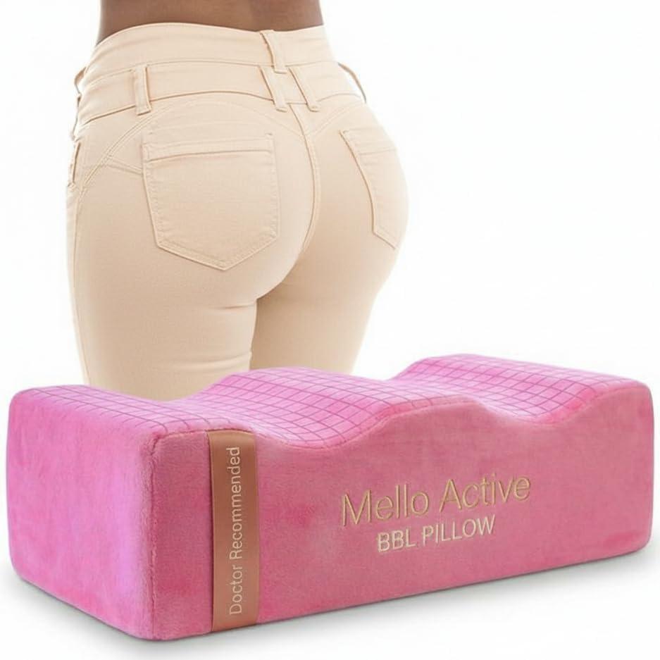 Mello Active BBL Pillow After Surgery (Pink) Heal Faster & Protect Your Shape | Doctor-Approved Recovery Cushion, Firm Memory Foam Support to Keep Your Curves & Confidence