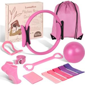 Pilates Kit for Women 13PCS, Pilates Ring Ball Resistance Bands Workout Set | Pilates equipment set for women and beginners, at home pilates kit for mat workouts, toning, stretching and strength training