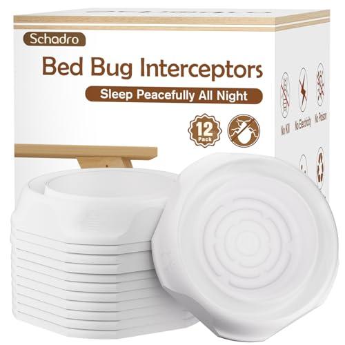 Bed Bug Interceptors, 12 Pack Bed Bug Traps, Insect Detector for Bed, Sofa & All Furniture, 24/7 Monitor, 360° Protection for Your Family's Peaceful Sleep, White