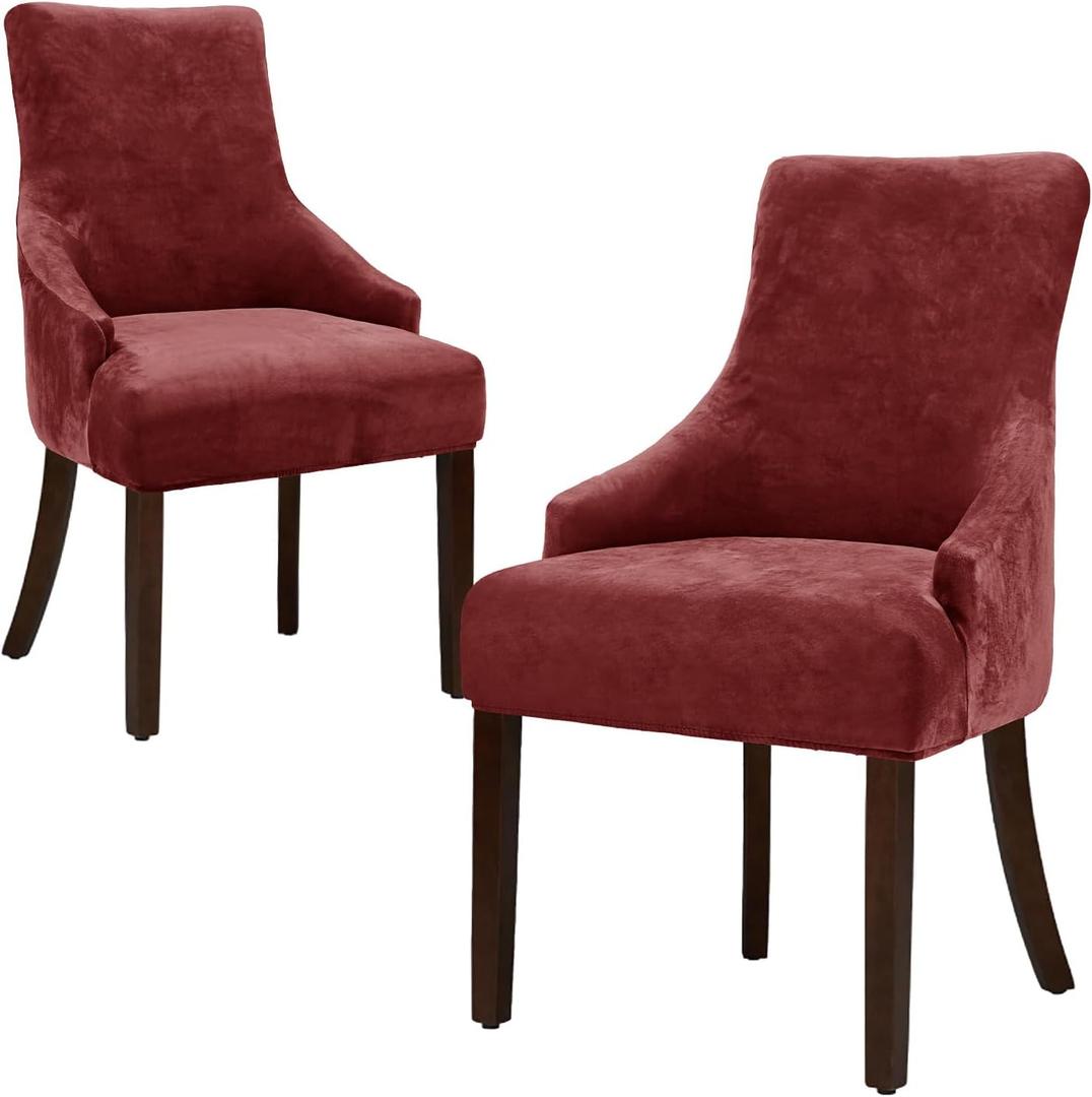 Wingback Dining Chair Covers Soft Velvet Wingback Chairs Covers Washable Wing Back Chair Slipcover Velvet Wing Chairs Protector for Dining Living Room Banquet (Red, 2PCS)