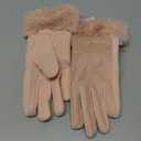 isotoner Women's Water Repellent Touchscreen Stretch Mya Faux Fur Cuff Gloves, Size S/M