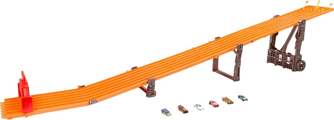 Hot Wheels Super 6-Lane Raceway & 6 1:64 Scale Toy Cars
Set Includes 8 feet of Track that Roll Up & Includes Storage​​, With Lights & Sounds