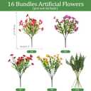 Artificial Faux Plants Flowers Outdoor Decoration,16 Bundles Fake Silk Colorful Daisy Eucalyptus Realistic UV Resistant for Outside Home Planter Porch Patio Yard Decor (Mix Purple Pink Yellow Red)