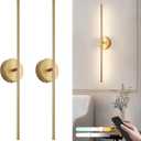 Removable Battery Operated Wall Sconces with Remote Control 350Rotate LED Wireless Wall Lights with 3 Color Temperatures & Dimming for Bedroom, Hallway,28.3 Inch (2 Pack) (Gold)