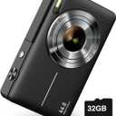 Digital Camera, Camkory FHD 1080P Kids Camera 44MP Point and Shoot Digital Cameras with 32GB SD Card, 16X Zoom, Two Batteries, Lanyard, Compact Small Camera for Kids Boys Girls (Black)