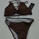 Zilcremo Women Two Piece Bikini Double Strap Swimsuits Hollow Out Bathing Suit Mid Waist Bikini Sets (Small, Coffee)