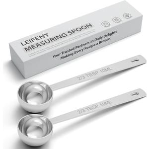 2PCS 2/3TBSP(2TSP, 10ML) 18/8 Stainless Steel Measuring Spoon, Metal Measure Scoop for Dry and Liquid Spices, Must-have for Kitchen