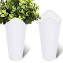 Vensovo 12 Inches Galvanized Wall Planters - 2 Packs Metal Tin Vases for Flowers Indoors, Farmhouse Hanging Planter Tall Flower Holder for Country Decor Outdoors, White