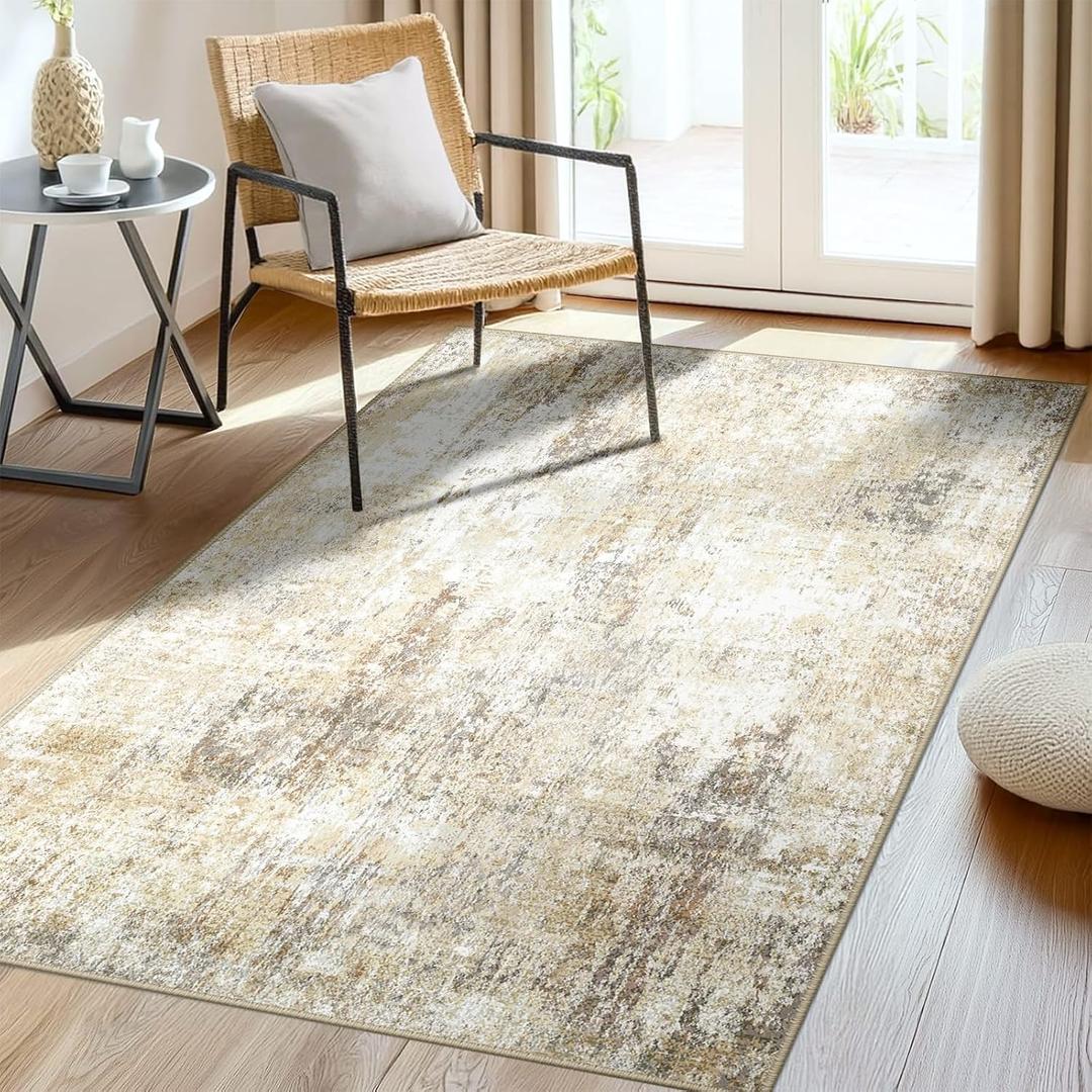 RELEANY Washable Area Rugs 3'x5' Non-Slip Modern Abstract Soft for Living Room Entryway Bedroom Nursery, Print Pattern, Neutral Brown Gray