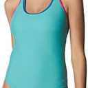 Speedo Women's Swimsuit One Piece Contrast Binding High Cut (Porcelain, Size 10)