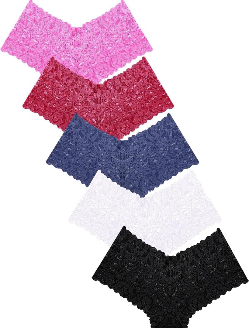 READY TO LOVE Sexy Women's Underwear Lace Shorts V Waist Breathable Cheeky Panties Boyshorts Underwear Women 5 Pack (L)