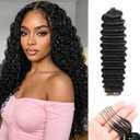 Miracle Knots Hair & Human Crochet Hair Deep wave Crochet Human Hair Bundles 16 Inch 60g Pre-Separated Feather Crochet Human Hair Invisible Crochet Hair Extensions for Black Women Natural Black