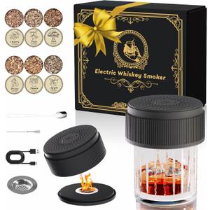 Electric Whiskey Smoker Kit, Handheld Cocktail Smoker with 6 Flavored Wood Chips, Rechargeable Drink Infuser for Bourbon, Scotch, Old Fashioned, Essential Bar Tools, Birthday Gifts for Men, Husband