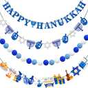 Hanukkah Decorations Garland, Happy Hanukkah Banner Hanukkah Garland Decor, Pre Strung Pom Pom Hanukkah Party Supplies, Hanukkah Decorations for Home Indoor