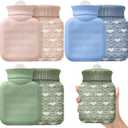 Amylove 3 Pcs Mini Hot Water Bottle for Hot & Cold Compress with Cover 320ml Silicone Microwave Heating Bottles Small Water Bag for Travel Holiday Gift(Beige, Green, Blue,Heart Print)