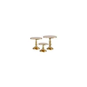QENUIITEA Set of 3 Gold Cake Stands, Metal Round Cake Holder Dessert Pie Pizza Display Stand 8" 10" 12" Serving Tray Decoration for Wedding Celebration Party Birthday Baby Shower