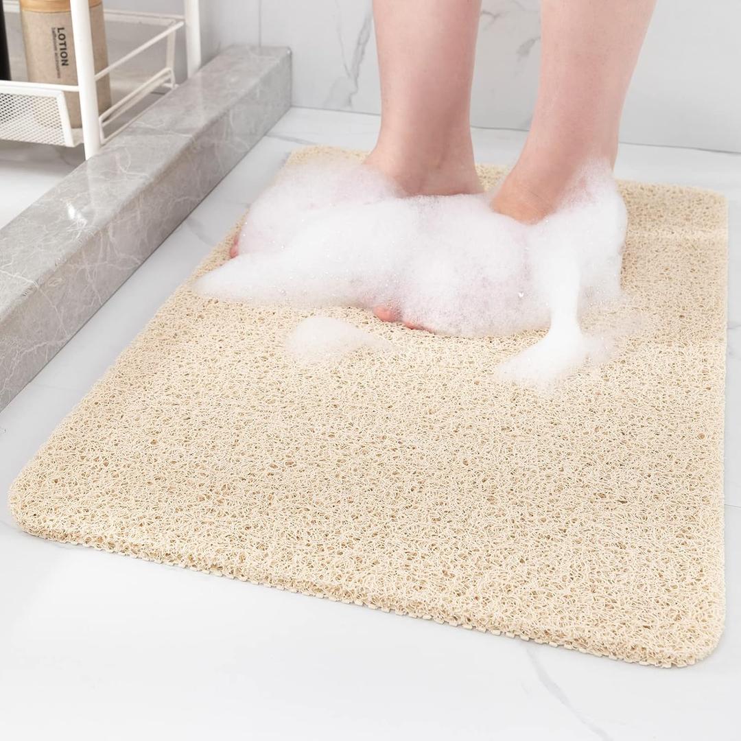 Non-Slip Shower Mat Bathtub Mat for Bath Tub,Anti Slip Bath Tub Mat,Floor Mat,Soft PVC Loofah Bathroom Mats,Foot Scrubber Mat,Quick Drying Easy Cleaning Mats for Wet Areas（40" x 16" Beige）