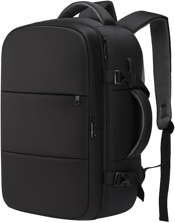 RELY+ Travel Laptop Backpack for Men Women, Airplane Approved Travel Backpack Suitcase with Usb Charging Port, Lightweight College Luggage Bag 15.6inch Laptop Mochila Gifts for Business,Black