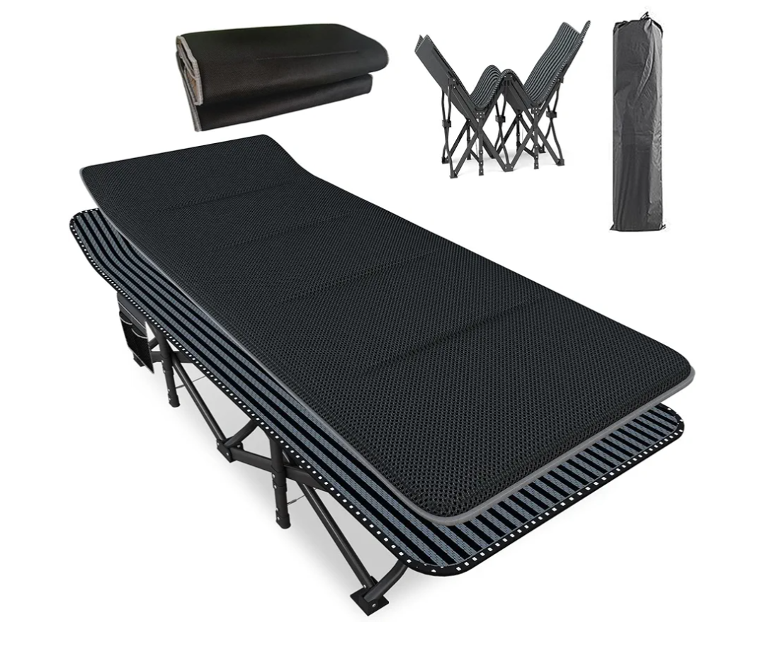 ATORPOK Oversized Camping Cot for Adults with Cushion Comfortable, Extra Wide 31.5'' Folding Bed for Sleeping, Lightweight Folding Bed with Carry Bag Supports 500 lbs
