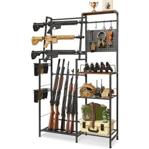 DGWJSU Rack, 8 Rifle Rack Stand with Pistol Shelves, Indoor Rack for Wall Mount, Floor Stand with 2 Bottom Storage Shelves, Folding Rack Stand for Hunting Rifle Airsoft Holder