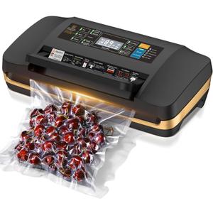 Vacuum Sealer Machine, Updated Powerful 95KPa Commercial Food Saver with Double Seal for 2X Strength, Built-in Cutter, Bags Storage & Easy-Lock Handle, Includes Free Bags (1 Roll + 10 Pre-cut) Black