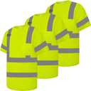 Class 3 High Visibility Shirts for Men Women, Short Sleeve Hi Vis Work Shirts, Constrcution, Roadwork, Utility, Yellow Small 3Pcs (Yellow, S)