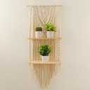 Mong Macrame Wall Hanging Shelf - Boho Hanging Shelves for Wall - Decorative Bohemian Floating Plants Room Storage Shelving Macrame Rope Decor Organizer Rack, 2 Tier Handmade Plant Shelves