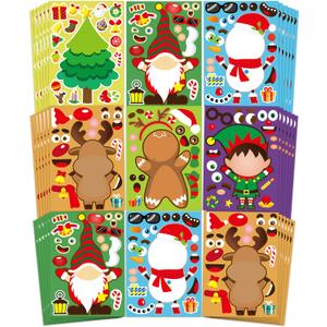 42 Sheets Christmas Party Favors Stickers, Christmas Crafts Make Your Own Sticker, Gifts for Classroom Student Stocking Stuffers Goodie Bag Activities Game Holiday Sticker for Kids