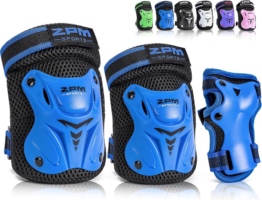 2PM SPORTS Knee Pads for Kids, Wrist Guards Knee and Elbow Pads Set with Drawstring Bag, Protective Gear Set for Girls Boys Roller Skating Cycling Skateboard