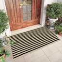 OJIA Washable Outdoor Rug 3'x5', Black and Tan Striped Outdoor Porch Rug Entryway Rugs Indoor Front Door Mat Outside Entrance Cotton Floor Carpet for Entry/Patio/Living Room/Balcony/Deck Decor