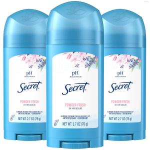 Secret Antiperspirant and Deodorant for Women, 24hr Sweat & Odor Protection, PH Balanced Protection, Gentle on Skin, Wide Solid, Powder Fresh Scent, 2.7 oz (Pack of 3)
