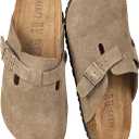 ALGF Women’s Genuine Suede Clogs for Women Slip-On Buckle Slides Women's Mules & Clogs Natural Rubber Cork Footbed Sandals Potato Shoes with Arch Support Size 8,5