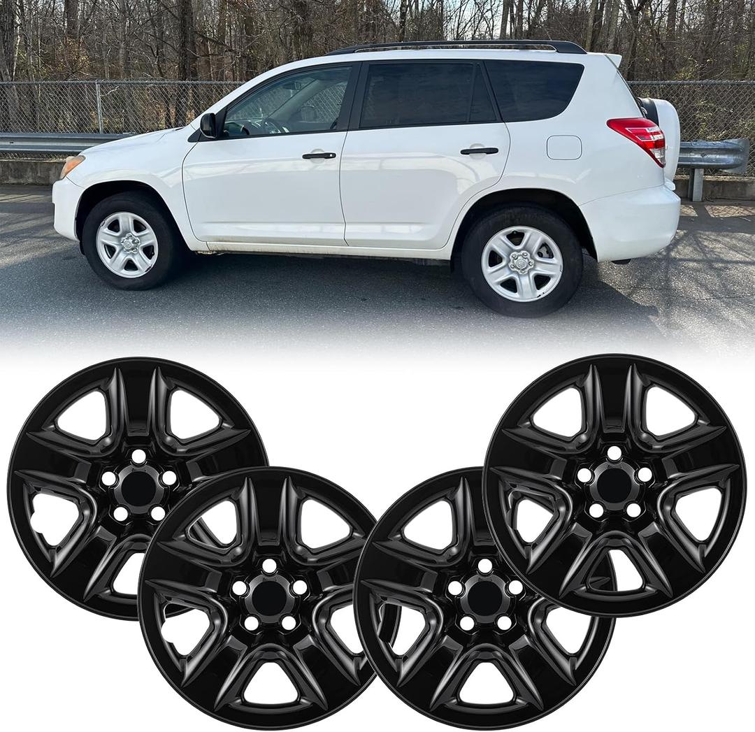17" Glossy Black Wheel Skins (Set of 4) fit for Toyota Rav4 2006-2012, 17 inches ABS Wheel Covers Compatible with 06-12 Rav4 Steel Wheels- Auto Tire Cover Replacement 42611-0R020 42611-42200