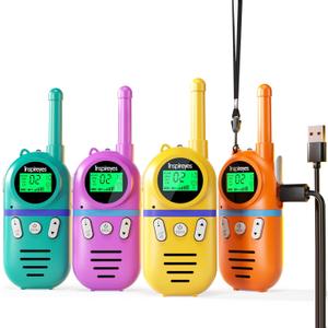Walkie Talkies for Kids Rechargeable,Toys for Boys and Girls Ages 3-12, 4 Pack Long Range 2-Way Radios, Birthday Gifts,Christmas Stockings, Outdoor Play, Family Games, Hiking Camping Gear