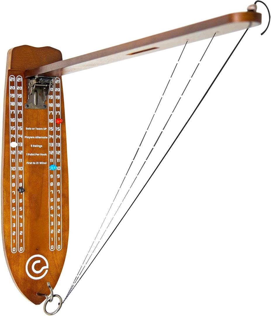 Ring Toss Game  Hook and Ring Game with Foldable Arm for Indoor and Outdoor Fun, Perfect for Game Rooms (Walnut)