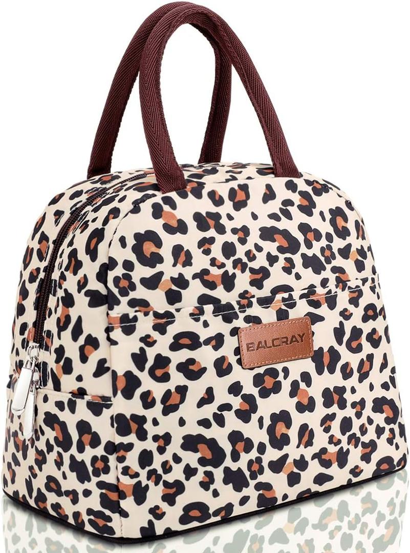 BALORAY Lunch Bag for Women Men Insulated Lunch Box for Adult Reusable Lunch Tote Bag for Work, Picnic or Travel (Beige with leopard)