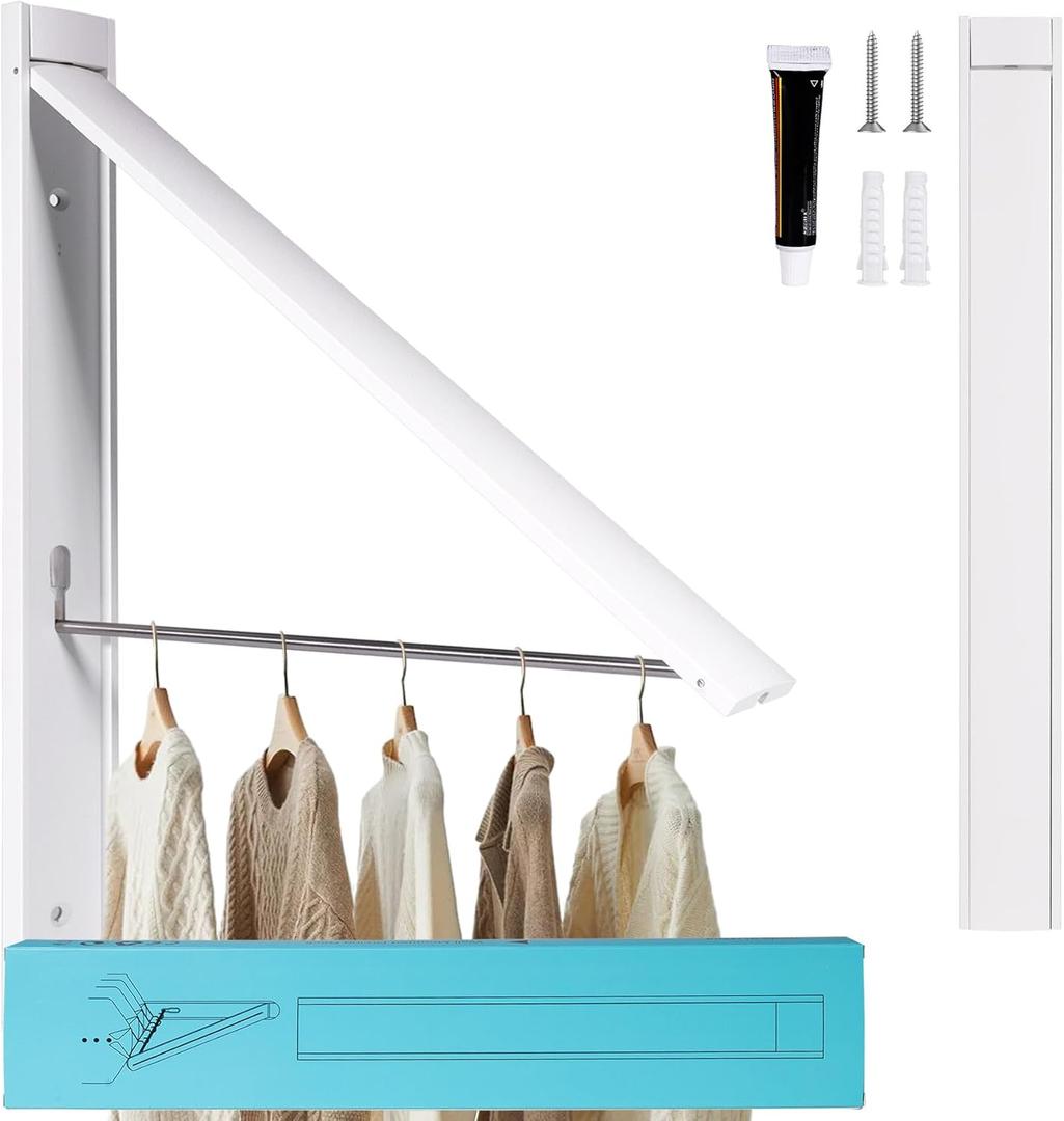 Retractable Clothes Drying Rack,Space Saver Wall Mounted Folding Hanger for Laundry Room, Closet Storage Organization, Easy Installation Aluminium Dryer 1pcs (White)