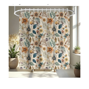 KAIRA Boho Floral Watercolor Shower Curtain 72x72 Inch, Botanical Wildflower Print Waterproof Polyester Fabric, Vintage Cottagecore Bathroom Decor with 12 Hooks, Elegant Farmhouse Style Bath Curtain