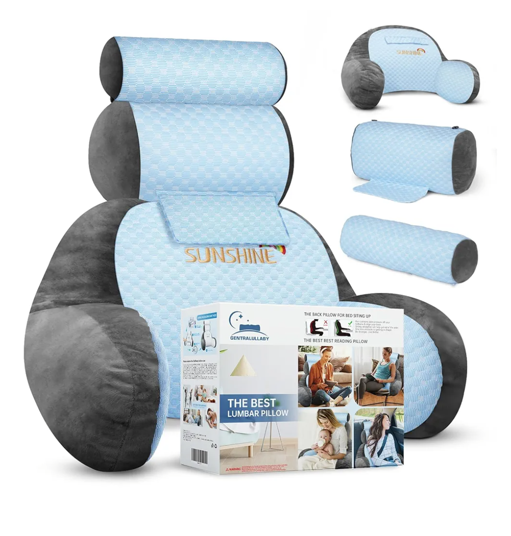 The Adjustable Large Back Pillow for Bed Sitting Up-Ergonomic Back, Neck, and Lumbar Support Pillow-Reading Pillow-Bed Pillow for Sitting Up - Perfect for Elderly, Pregnant Women, and Kids, Blue