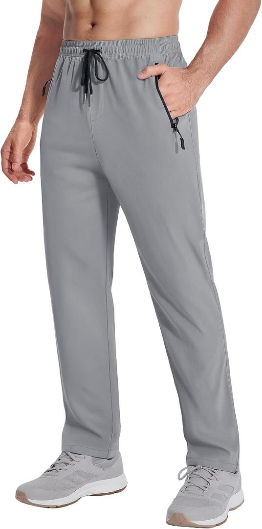 MAGNIVIT Men's Sweatpants Quick Dry Stretch Gym Joggers with Zipper Pockets (Gray, XXL)