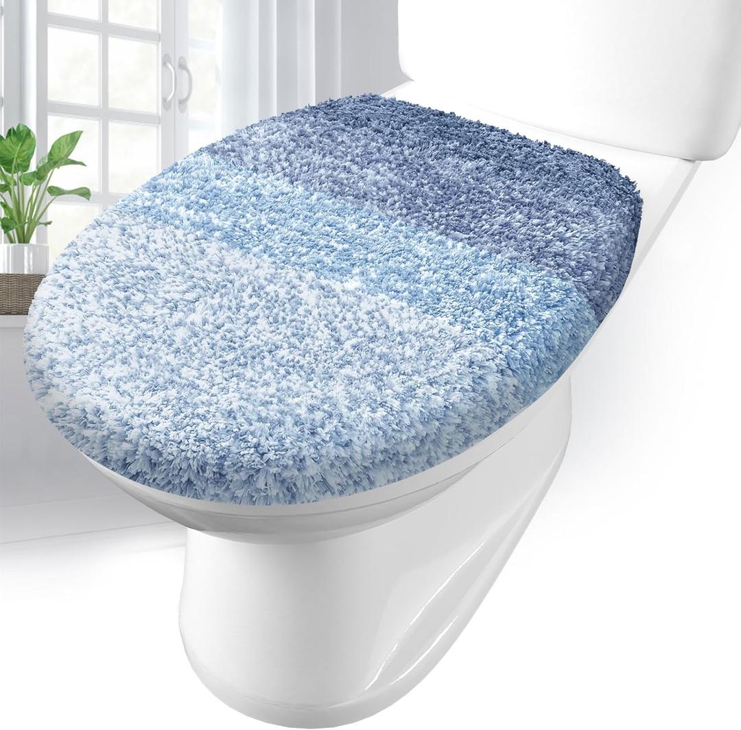 Arotive Soft Microfiber Bathroom Toilet Lid Cover, Machine Washable Seat Covers, 17.5 x 15, Stays in Place Rubber Backing, Fits Most Round, Elongated and Oblong Lids, Accessories Decor, Light Blue