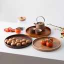 Round Wooden Serving Tray Rustic Wood Tea Tray for Breakfast, Snacks, Coffee & Home Decor (Dark, 11.81in)