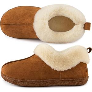 HomeTop Women's Closed-back Slippers Faux Wool Warm Non-slip Outdoor Indoor House Shoes with Fuzzy Collar (7-8)