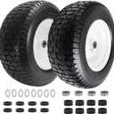 (2-Pack) 16x6.50-8 Flat Free Lawn Mower Tires & Wheels, 16" Solid Tires for Riding Mowers & Garden Tractors, Adjustable 3"-4.5" Hub with 3/4" & 5/8" Bearings, 550 lbs Load Capacity, 1 pcs