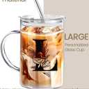 Yekidos Initial Extra Large Glass Drinking Cup With Lid Straw Teacher Appreciation Gifts Mug Gift For Her Glass Tumbler Cup Retirement Gift For Woman Teacher Must Have Present Work Essentials
